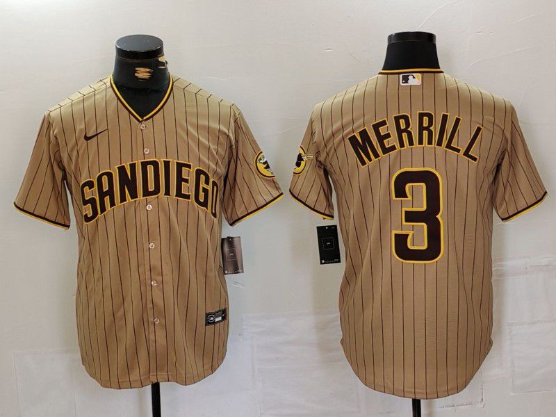 Men San Diego Padres #3 Merrill Brown stripe Game 2024 Nike MLB Jersey style 1->->
